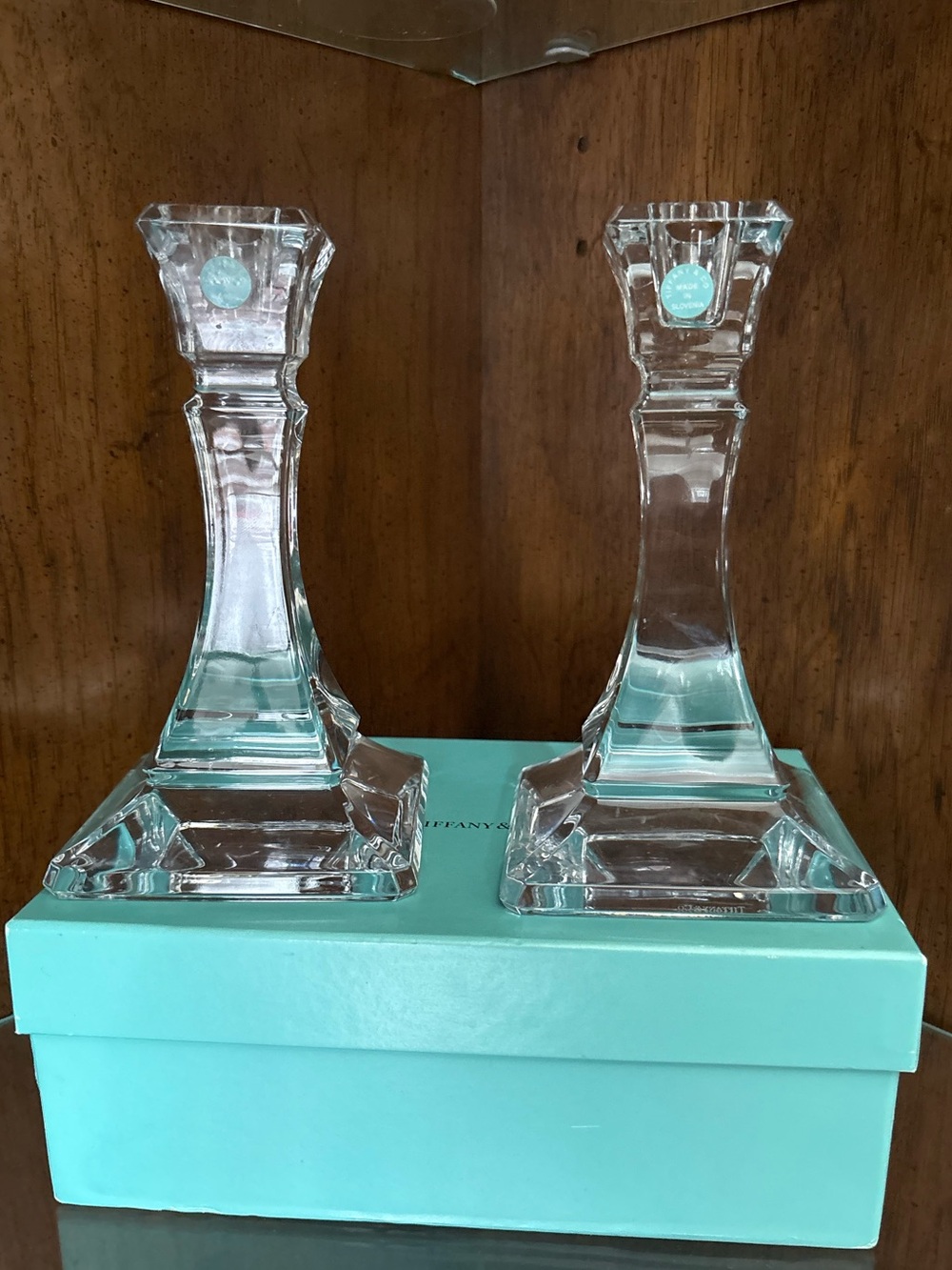 Tiffany & Co. Crystal Candlestick Pair Made In Slovenia